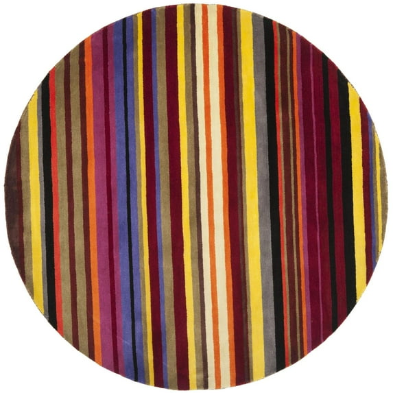 Contemporary Rug - Rodeo Drive Wool Pile -Red/Multi-Color:Red/Multi,Design:Contemporary,Shape:Round,Size:6'L x 6' W