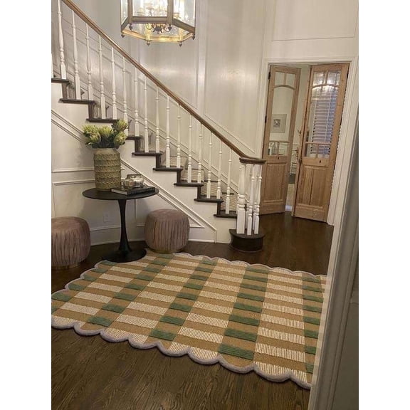Hand-Tufted Scalloped Wool Area Rug, 4x6 ft, 100% New Zealand Wool, Soft & Durable Decorative Rug for Living Room & Bedroom