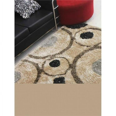 Hand Tufted Shag Polyester Geometric Area Rug - Beige & Multi Color - 5 x 8 ft.