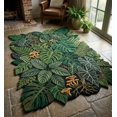 Green Rug Retro Hand-Tufted Shaped Botanical Jungle Leaf Wool Area Rug in Forest Green ...