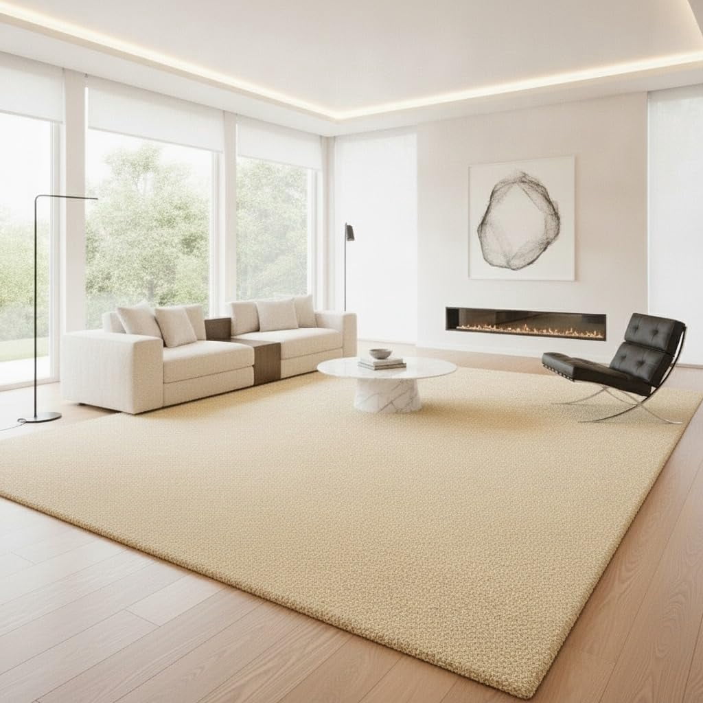 Textured Solid Rugs Hand Tufted Solid Beige Textured Wool Area Rug for Living Room and ...