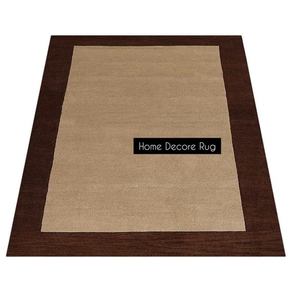 Beige Border Rug Hand-Tufted Solid Bordered Area Rug – 5x8 – Soft Beige Center with Dark ...
