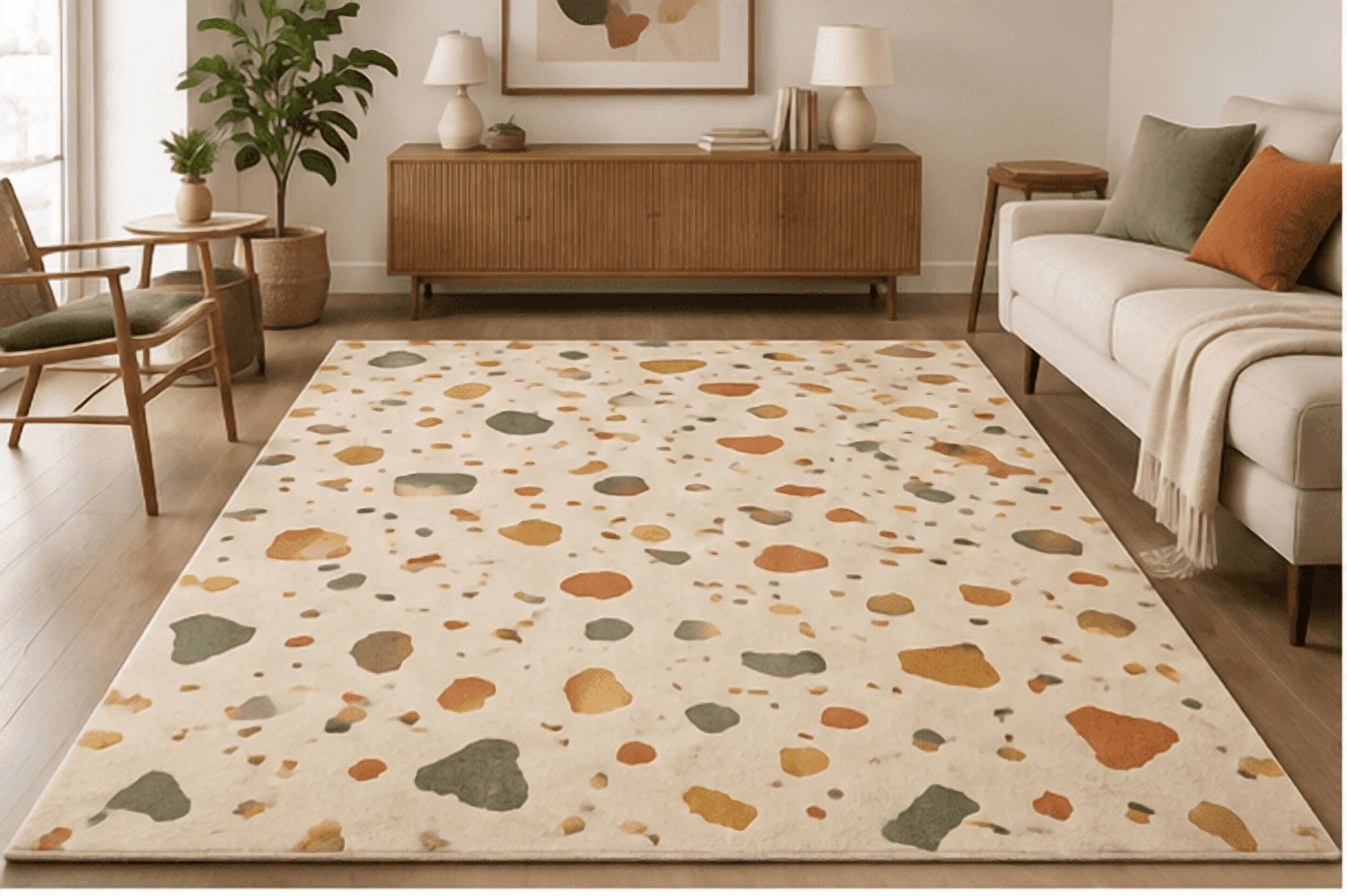 Square Pattern Extra Large Area Rug Hand-Tufted Terrazzo Area Rug, Modern Cream Mosaic Stone Pattern Carpet ...