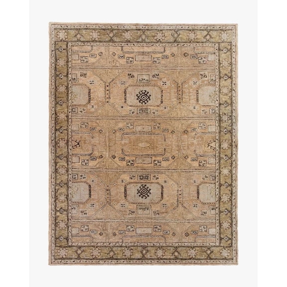 Modern Tribal Hand-Tufted Beige Wool Area Rug 5x8 | Soft Oushak-Style Carpet for Living Room & Bedroom | 100% New Zealand Wool Rug