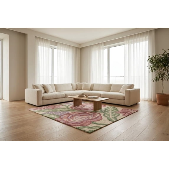 Floral Check Rug Hand-Tufted Vintage Floral Area Rug, Soft Botanical Flower Pattern ...