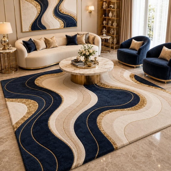 Hand-Tufted Wool Abstract Wavy Pattern Sage Green and Beige Area Rug ...