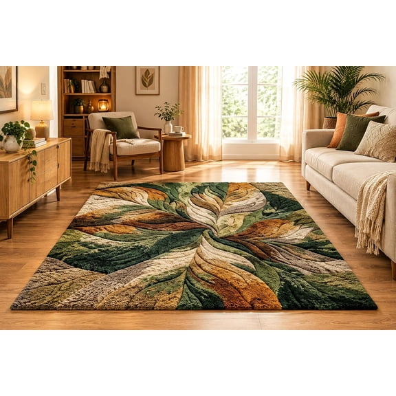 Hand-Tufted Wool Retro Wavy Swirl Orange and Brown Carved Area Rug for ...