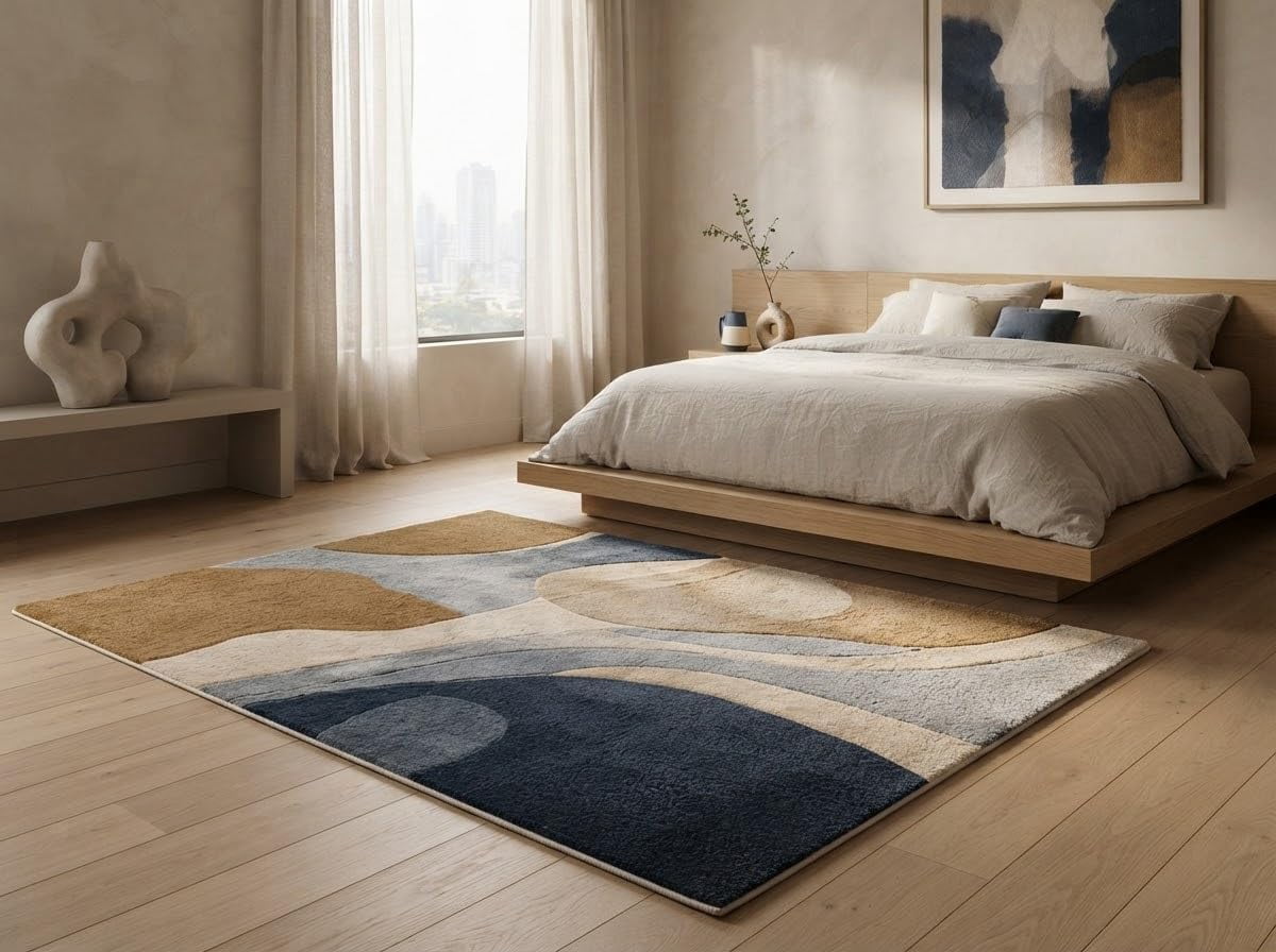 Square Pattern Extra Large Area Rug Hand-Tufted Wool Abstract Organic Blobs and Wavy Pattern Area Rug with ...