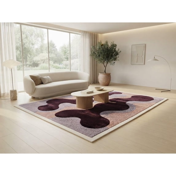 Living Area Rugs Hand-Tufted Wool Abstract Organic Shape Purple and Pink Area Rug for ...