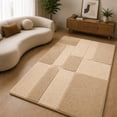 Block Pattern Area Rug Hand-Tufted Wool Abstract Rounded Block Area Rug in Beige and Tan for ...