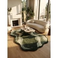 Cream Shape Rug Hand-Tufted Wool Abstract Wavy Swirl Pattern Dark Green and Cream ...
