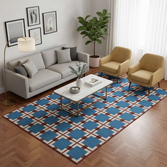 Hand Tufted Wool Area Rug, 100% New Zealand Wool Blue Geometric Carpet, Soft Plush Modern Indoor Rug with Cotton Backing for Living Room Bedroom Office, 4x6 Ft
