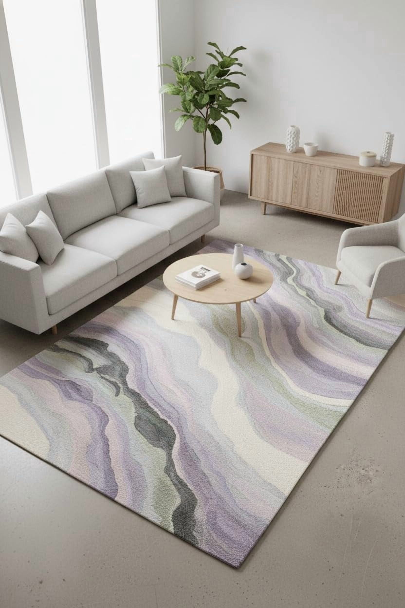 Patterned Wool Runner Rugs Hand-Tufted Wool Area Rug, Abstract Marble Wave Pattern, Lavender, Gray ...
