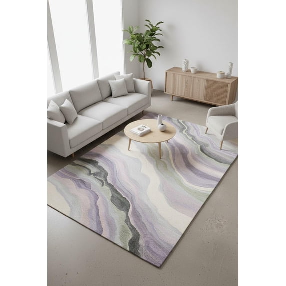 Abstract Wall Rug Hand-Tufted Wool Area Rug, Abstract Marble Wave Pattern, Lavender, Gray ...