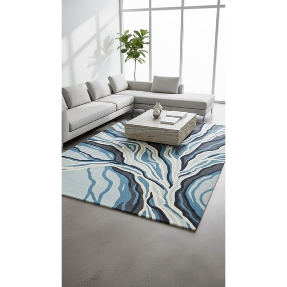 Hand-Tufted Wool Area Rug, Abstract Wave Pattern, Modern Contemporary ...