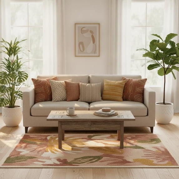 Patterned Wool Runner Rugs Hand-Tufted Wool Area Rug, Floral Botanical Pattern in Blush Pink ...