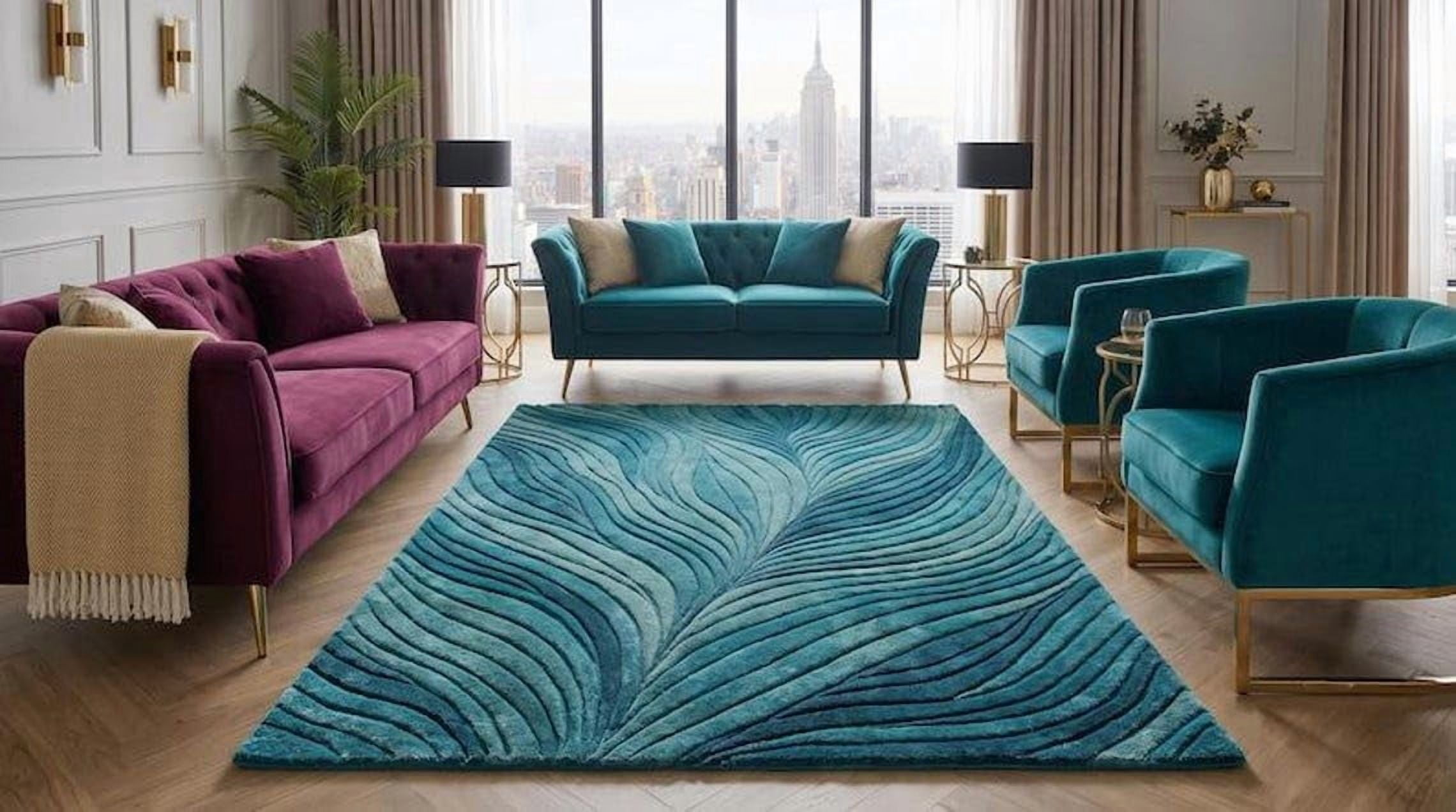Leafy Handmade Rug Hand-Tufted Wool Area Rug, Handmade Abstract Wave Leaf Pattern Carpet ...