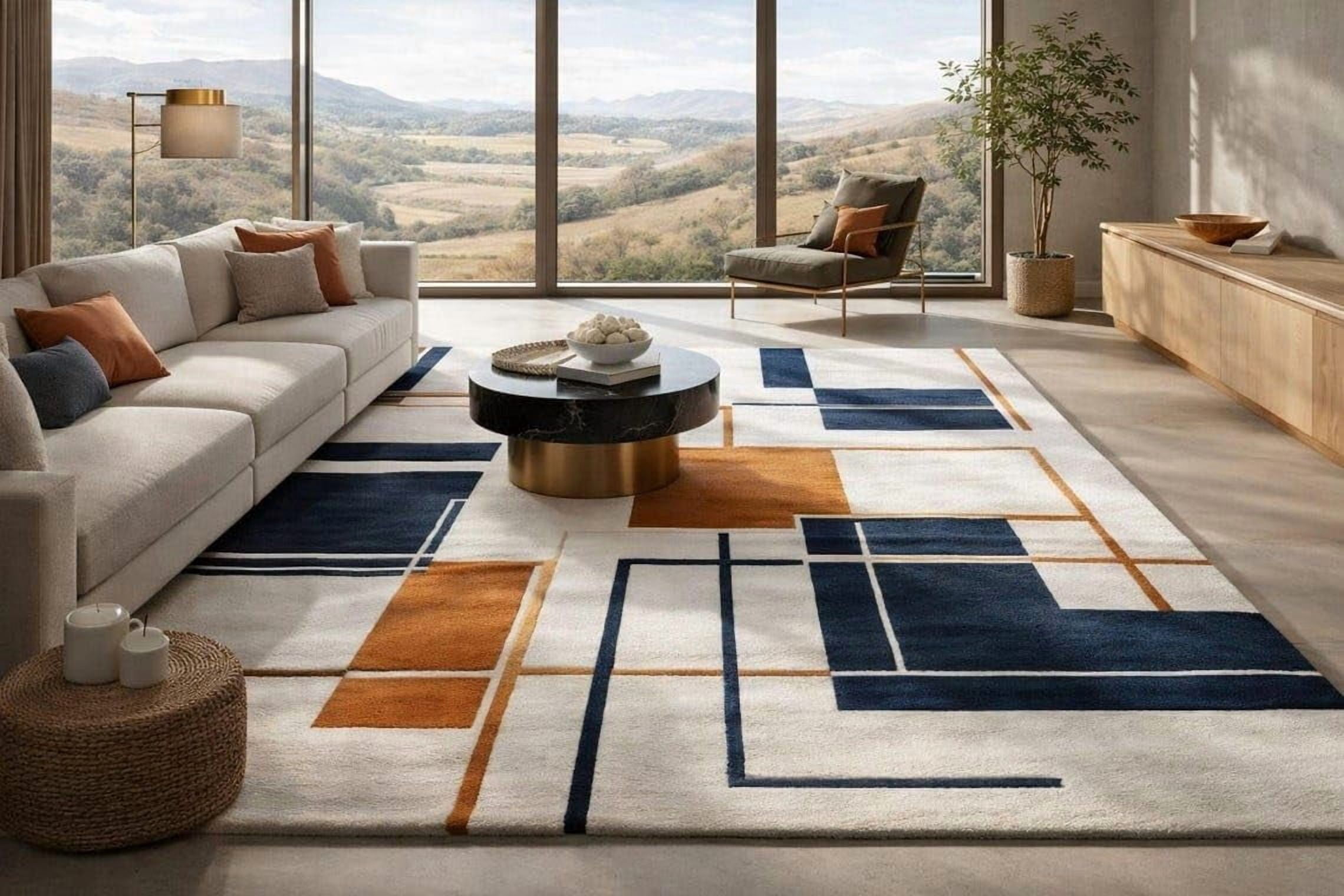 Modern Rug Handmade Hand-Tufted Wool Area Rug, Handmade Modern Abstract Geometric Line ...