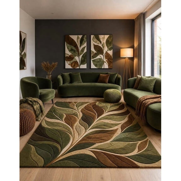 Hand-Tufted Sage Green and Earthy Brown Geometric Wool Area Rug 4x4 ft ...