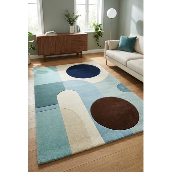 Hand-Tufted Wool Geometric Color Block Blue and Brown Area Rug for ...