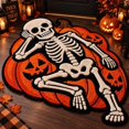 Cream Shape Rug Hand-Tufted Wool Halloween Skeleton and Pumpkin Shape Orange and Cream ...