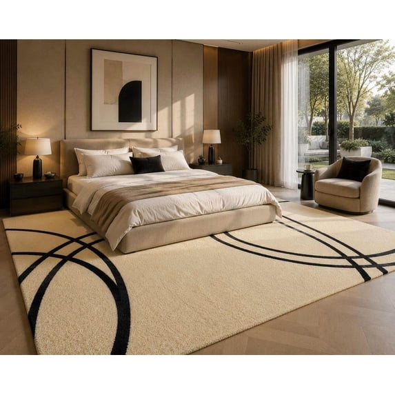 Chunky Wool Abstract Rug Hand-Tufted Wool Living Room and Bedroom Rug with Abstract Concentric ...