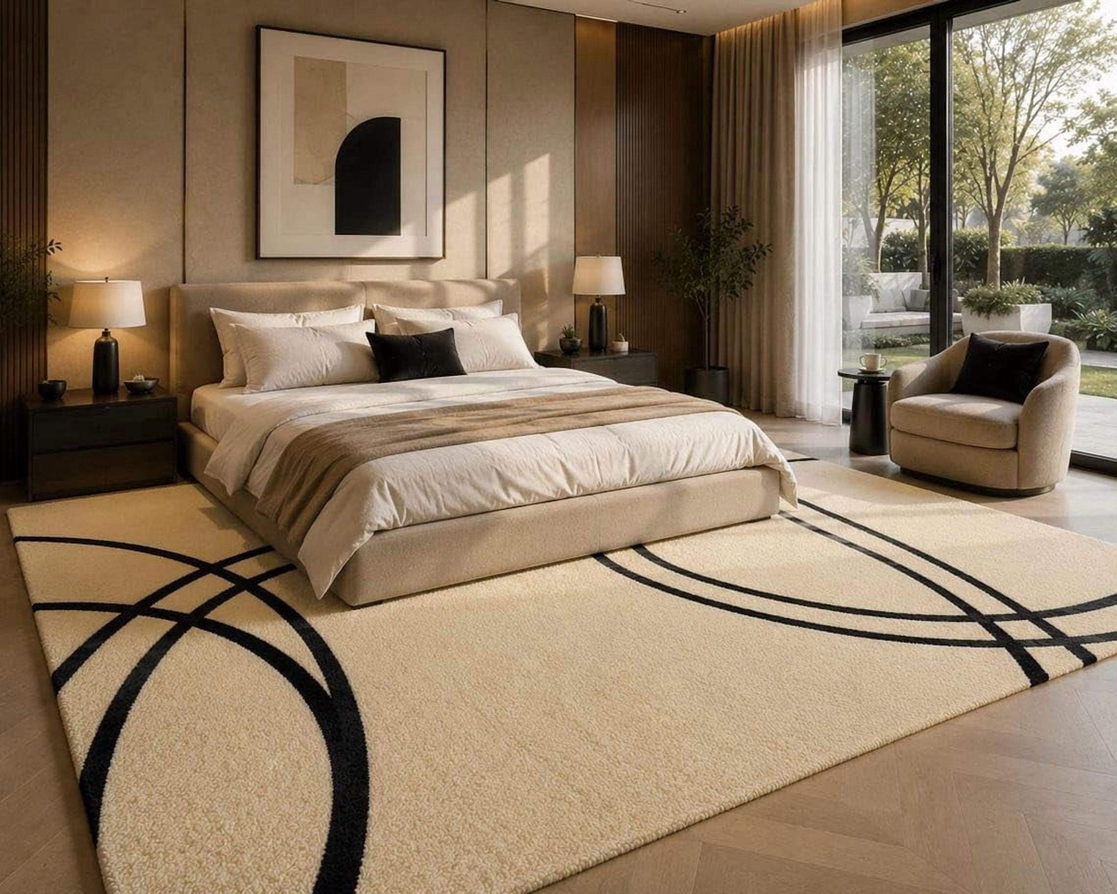Room With Rugg Hand-Tufted Wool Living Room and Bedroom Rug with Abstract Concentric ...
