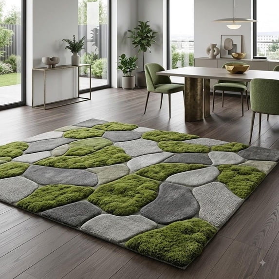 Room With Rugg Hand-Tufted Wool Living Room and Bedroom Rug with Abstract Stone and ...