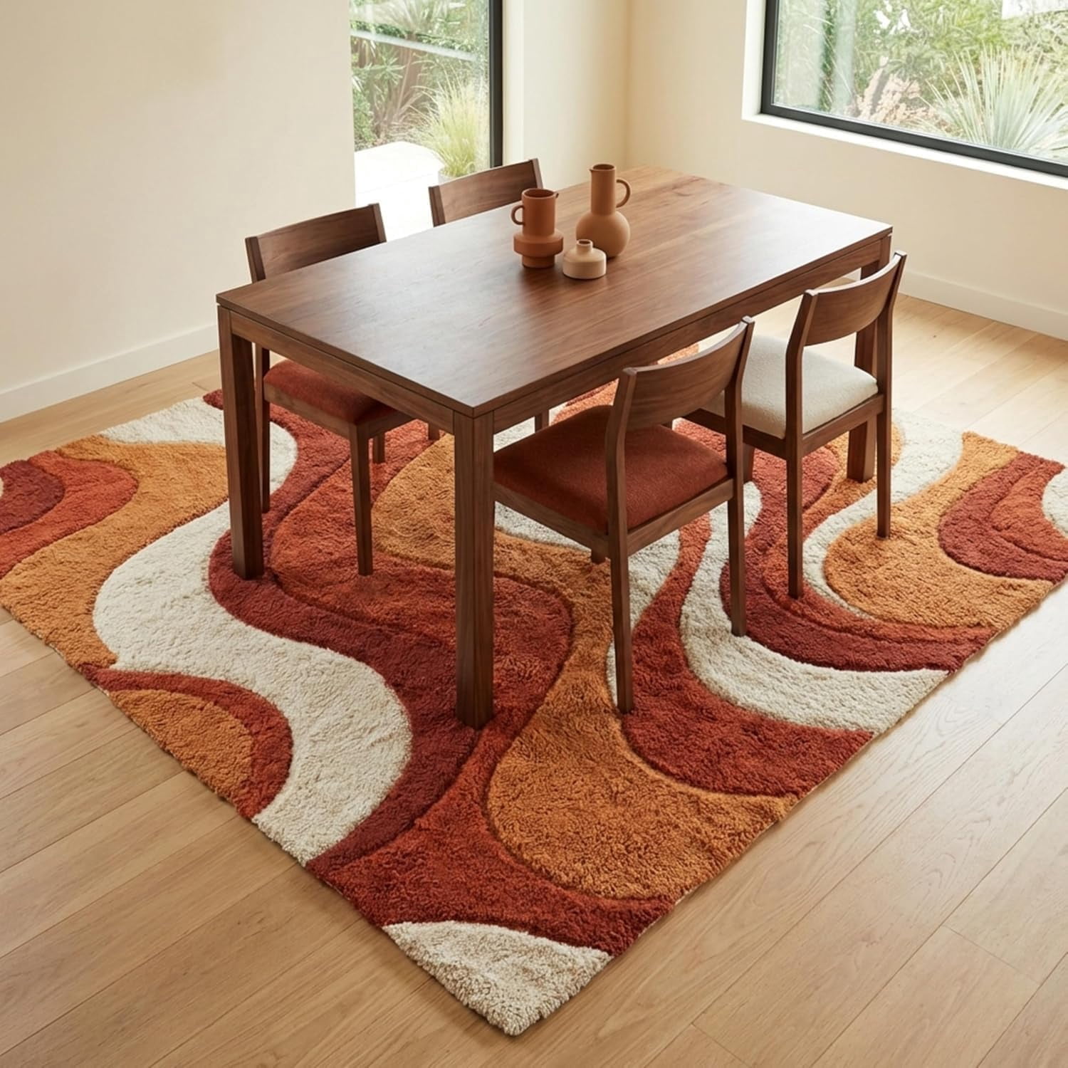 Room With Rugg Hand-Tufted Wool Living Room and Bedroom Rug with Abstract Wavy Ribbon ...