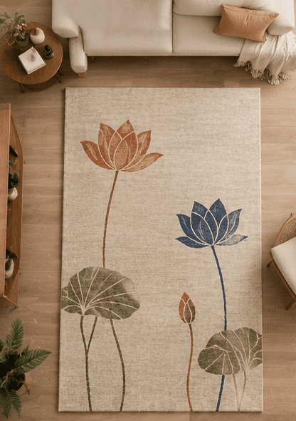 Square Pattern Extra Large Area Rug Hand-Tufted Wool Modern Lotus Flower Pattern Area Rug in Beige ...