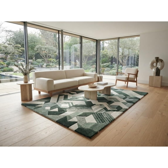Simple Geometric Patterns Rug Hand-Tufted Wool Rug with Modern 3D Geometric Architectural Block ...