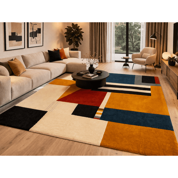 Hand Tufted Wool Rug Modern Abstract Designer Carpet, Custom Size Area Rug 6X9 FT