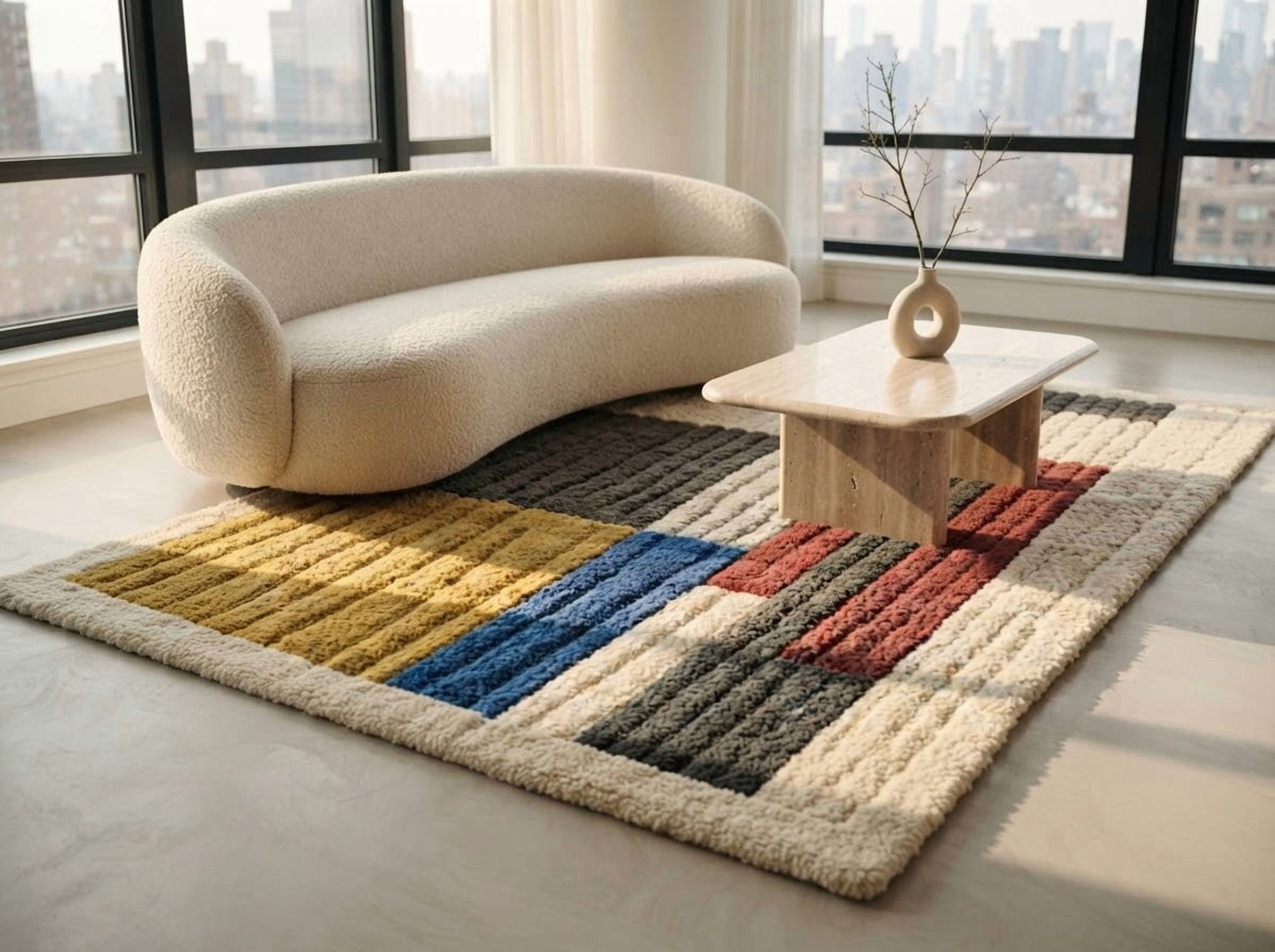 Hand-Tufted Wool Rug with Abstract Bauhaus Color Block Pattern in ...