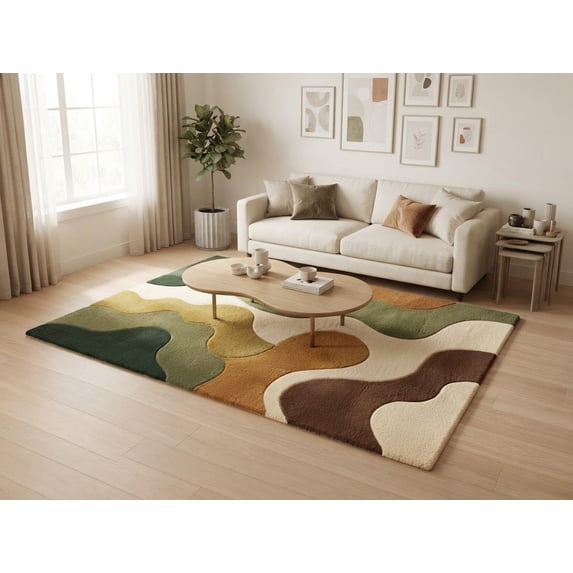 Green Solid Pattern Rug Hand-Tufted Wool Rug with Abstract Wavy Terrain Pattern in Sage Green ...