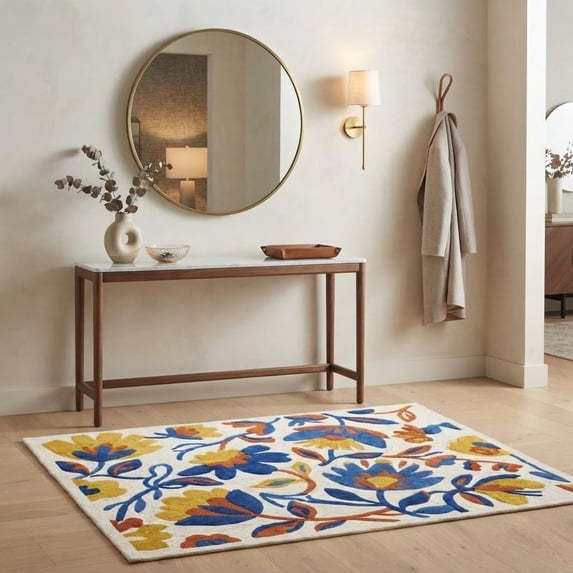 Patterned Wool Runner Rugs Hand-Tufted Wool Vibrant Botanical Floral Pattern Multi-Color Area Rug ...