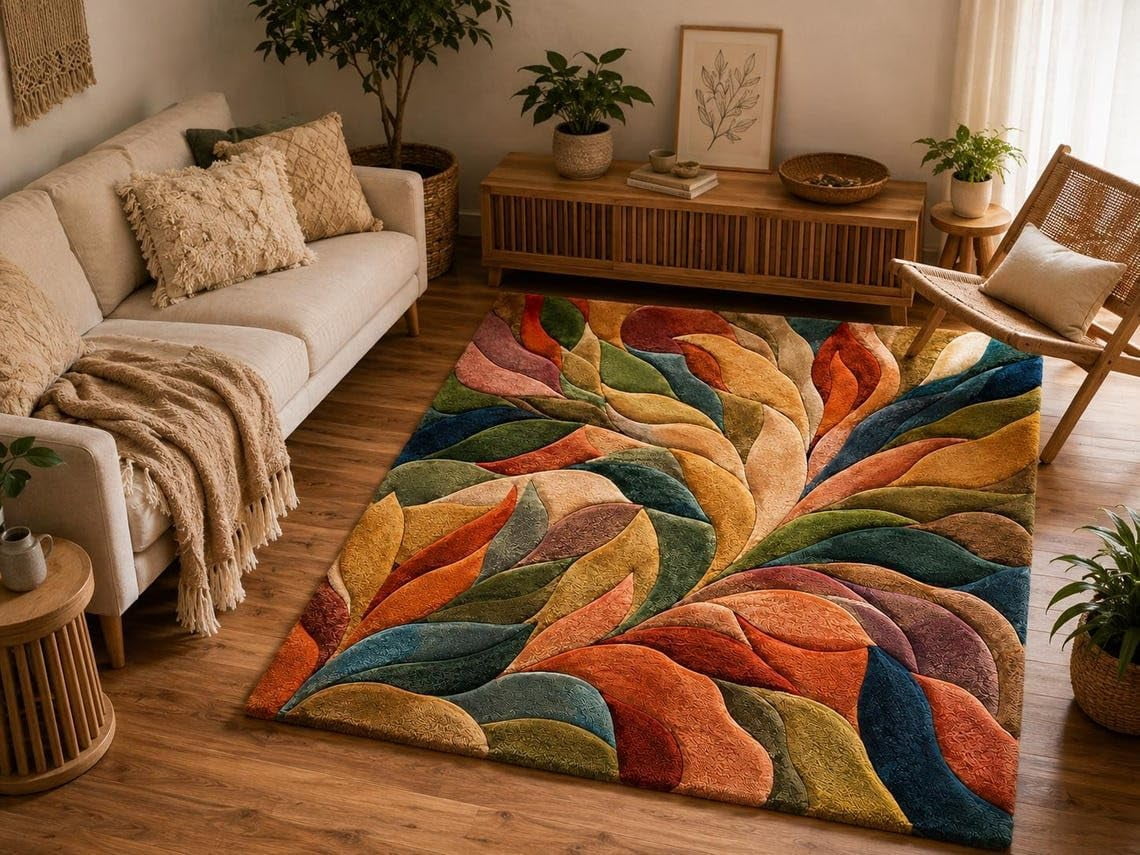 Hand-Tufted Wool blend Vibrant Abstract Wave Multi-Color Area Rug for ...