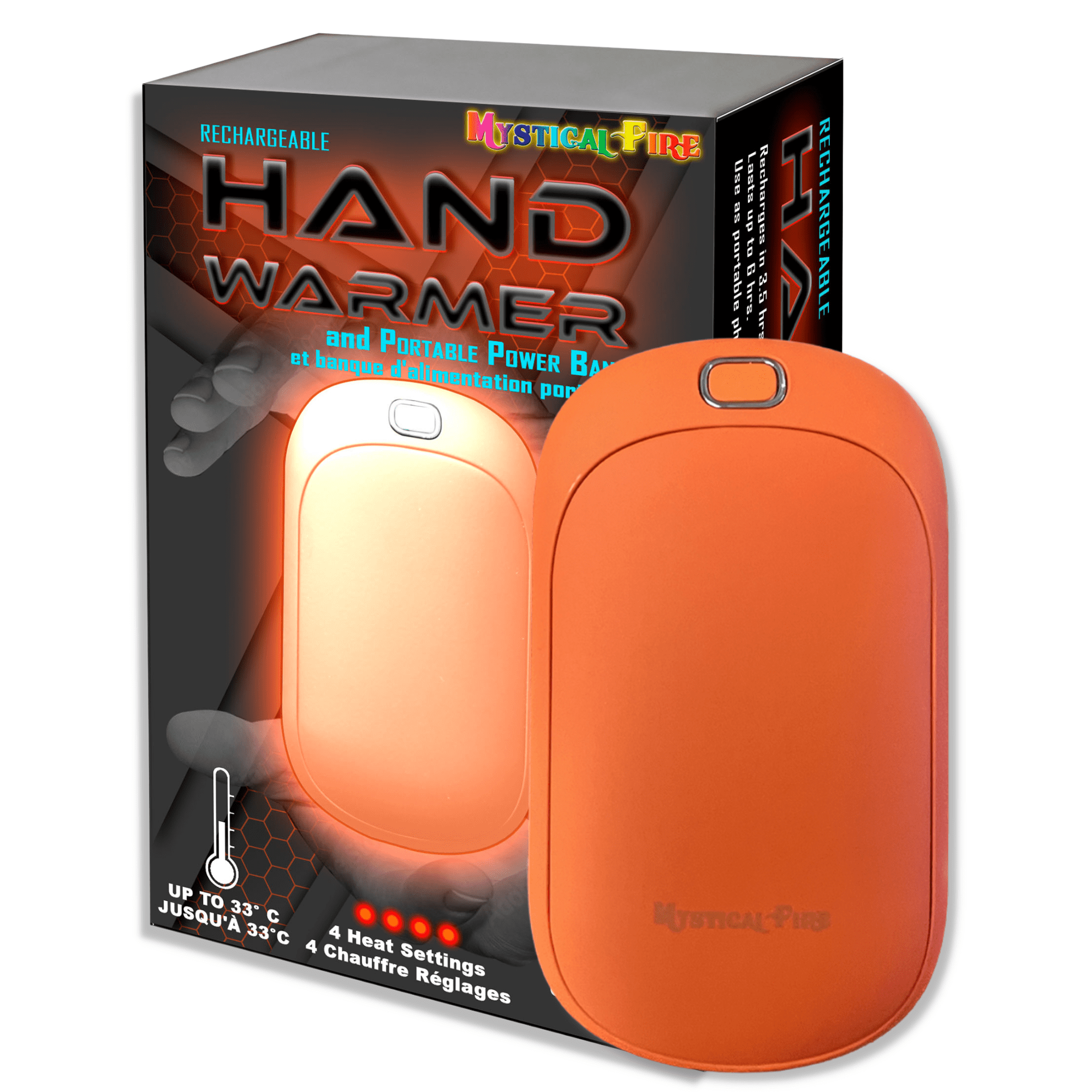 Hand Warmer Rechargeable USB C 5200mAh Portable Electric Charging Heater (Orange) By Mystical Fire Great Gift For Men & Women - Keep Your Hands Warm In The Outdoors While Camping Skiing Or Hunting