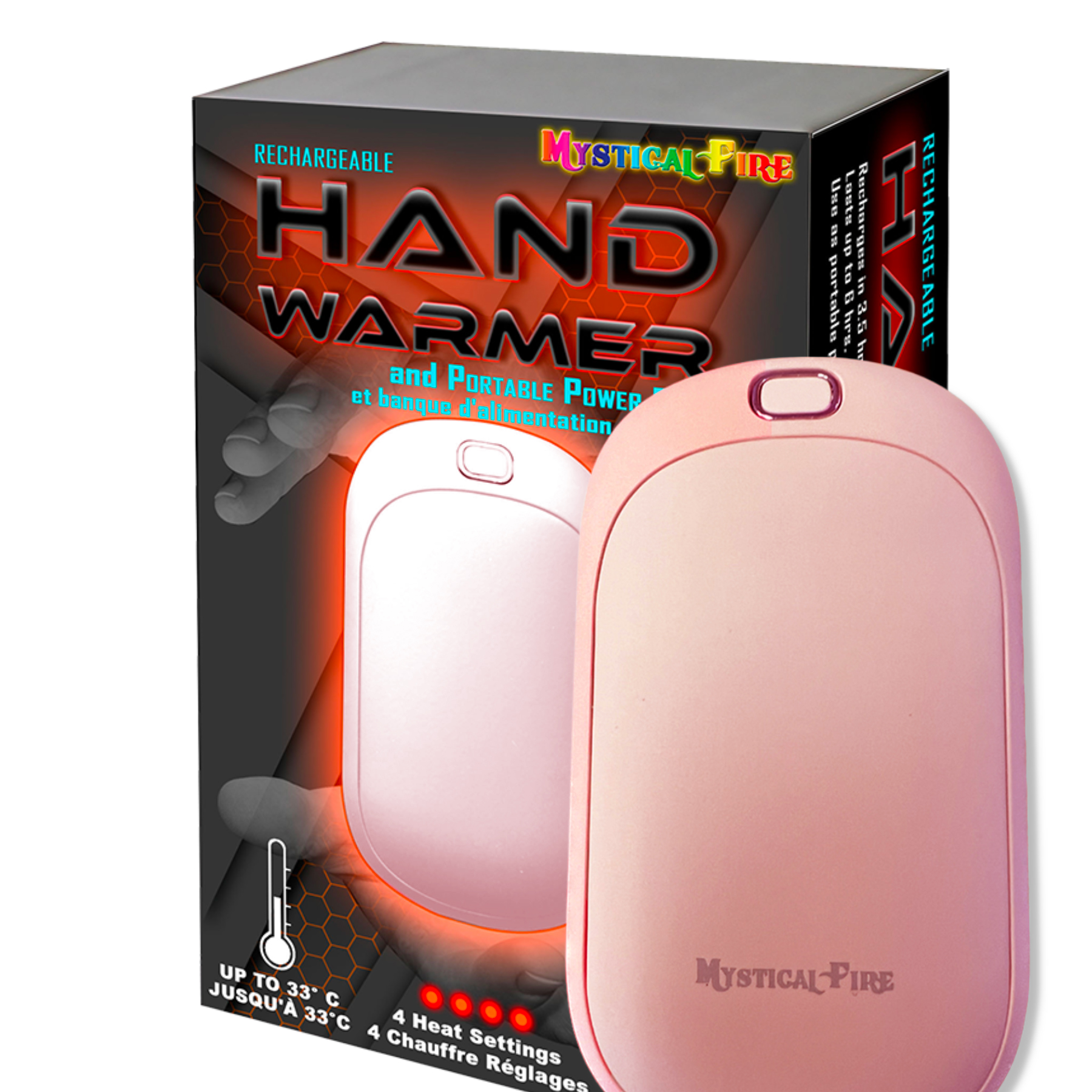 Hand Warmer Rechargeable USB C 5200mAh Portable Electric Charging Heater (PINK) By Mystical Fire Great Gift For Men & Women - Keep Your Hands Warm In The Outdoors While Camping Skiing Or Hunting