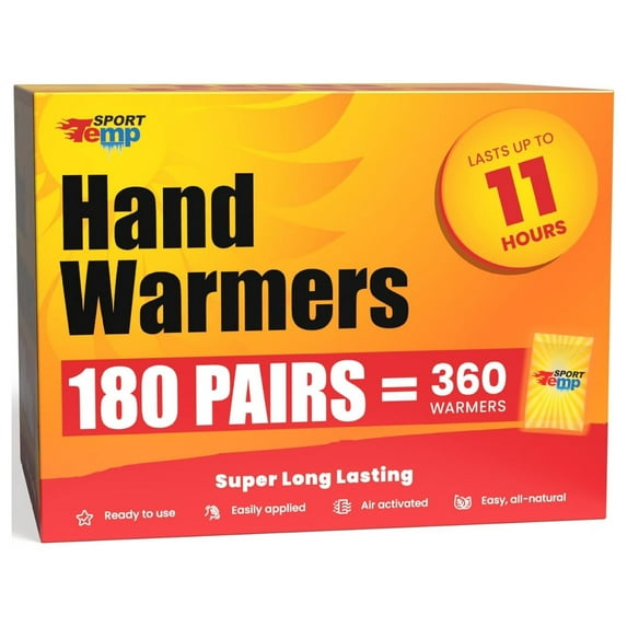 Hand Warmers - Up to 11 Hours of Heat, Super Long Lasting - Easy, All Natural - Air Activated, for Body, Hands & Toes - Odorless Hot Hand Warmer - 180 Pairs