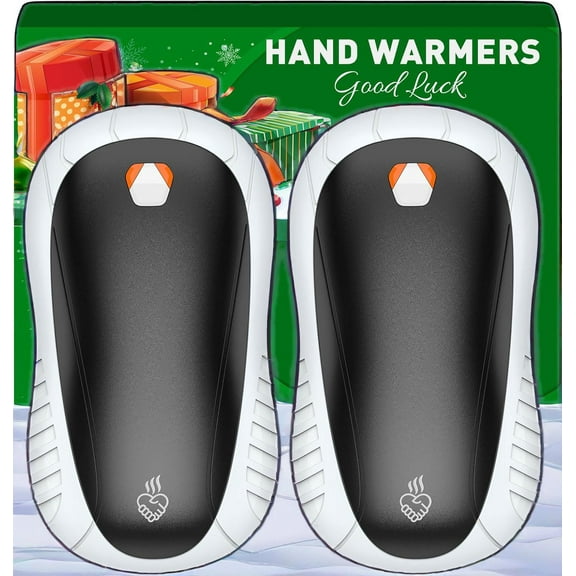Hand Warmers 2 Pack, Rechargeable Electric Portable Hand Warmers, 2 in 1 Electric Portable Pocket Heater 5200mah with 12Hrs Warmth Gifts Double-Sided Heating for Camping, Outdoor, White/Black