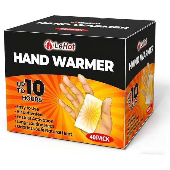 Hand Warmers - 40 Packs Hot Hands Disposable Heat Pad Warmers Up to 10 Hours of Safe and Continuous Heat Perfect for Camping Outdoor Skiing Fishing Ideal Outdoors Travel.