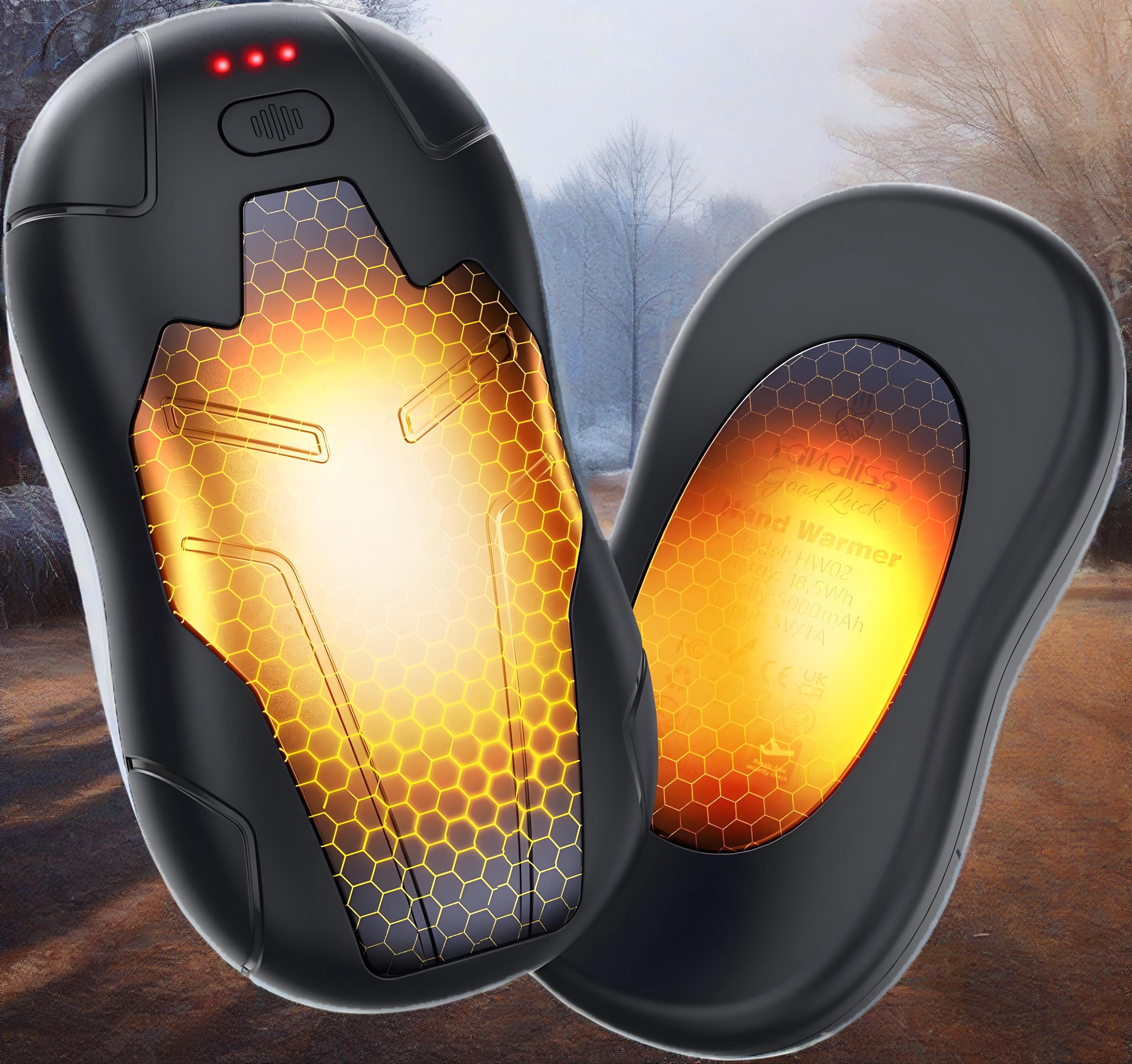 Hand Warmers Rechargeable 2 Pack,FANDLISS 10000mAh Magnetic Double Side Heating, Electric Hand Warmers 3 Levels Lasting Heat,Outdoor Heater Men Women Present for Christmas,Camping,Hunting