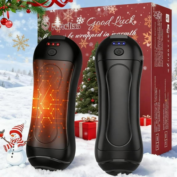 Hand Warmers Rechargeable 2 Pack,FANDLISS 6000mAh Portable Electric Hand Warmers,USB Pocket Heater AI Smart Chips 20+Hrs Safe Heat,Women Mens Present for Chritmas,Outdoor,Hunting,Skiing,Camping,Black