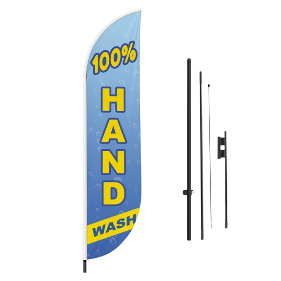 Hand Wash Feather Flag(11.5feetX2.5feet) by DreamController for Business Outside with optional add-on Pole(15Feet) and Groundspike | Custom Swooper Flag | Made in USA | HD
