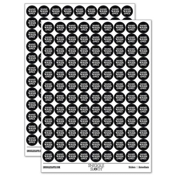 Hand Wash Only 200+ Round Stickers - Black - Gloss Finish - 0.50" Size