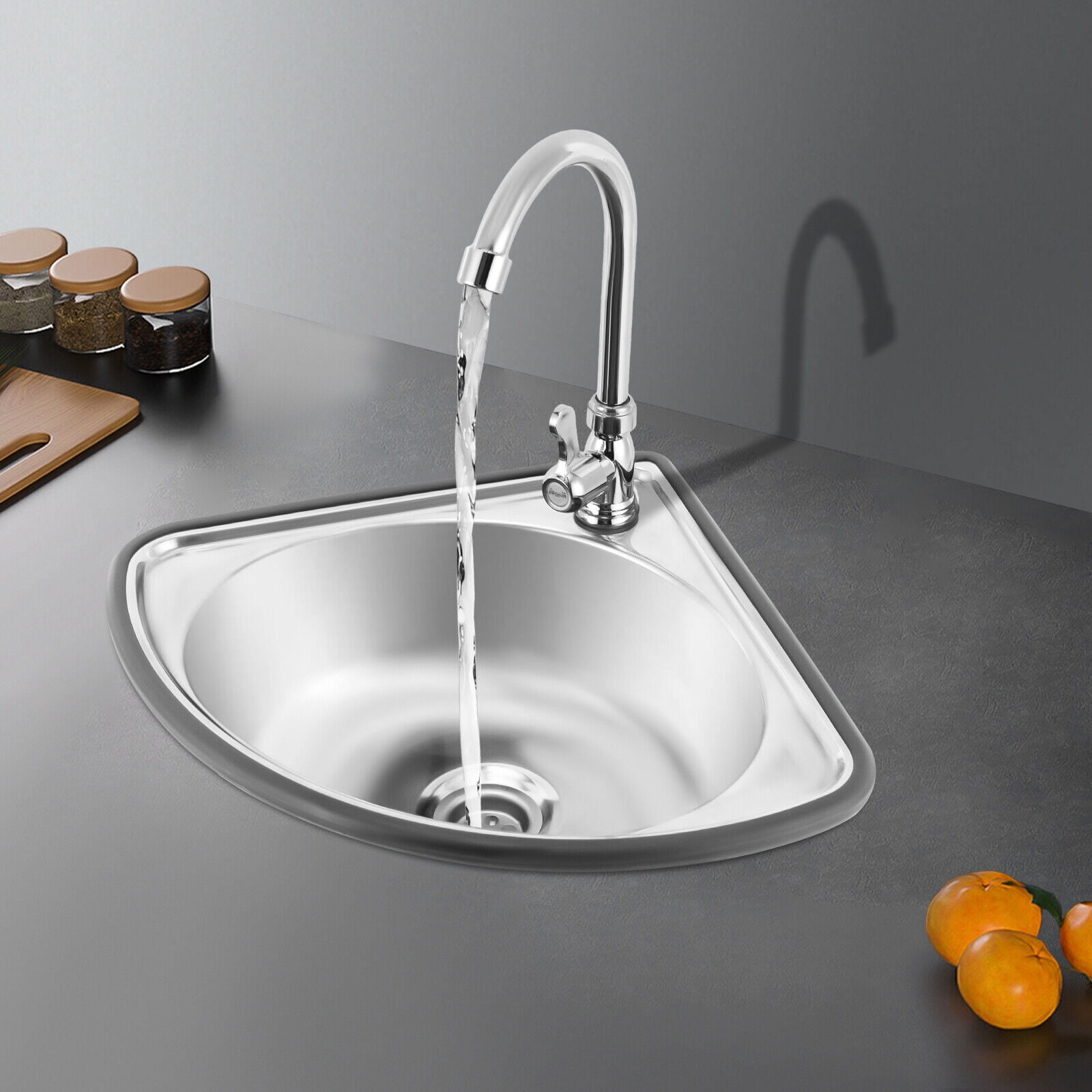Hand Wash Sink, Corner Basin Sink, Triangular Hand Basin Sink Stainless Steel Washbasin For Washing Hands, Food, Fruits, Vegetables, And Dishes