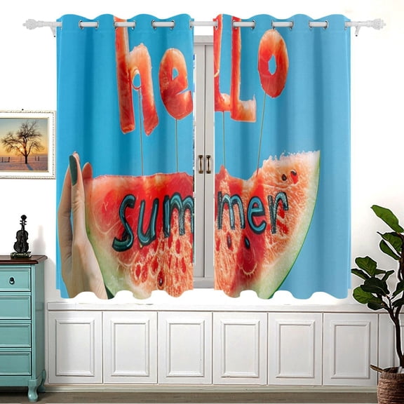 Hand Watermelon Hello Summer 5455 Inch Black Out Curtains 2 Packs Aesthetic for Bedroom Living Room Sliding Glass Doors Kitchen Windows