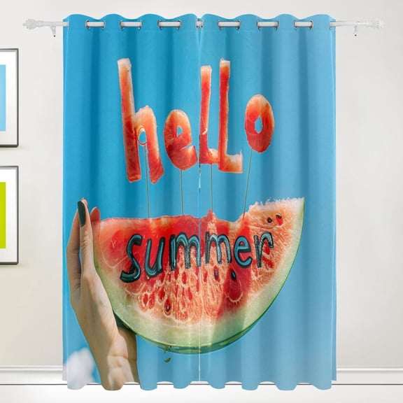 Hand Watermelon Hello Summer Black Out Curtains 84 Inch Length Curtains for Sliding Glass Doors Bedroom Living Room 2 Pack