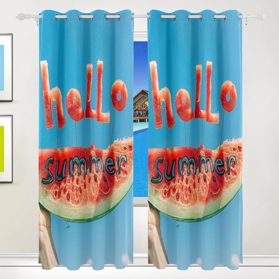 Hand Watermelon Hello Summer Black Out Curtains 84 Inch Length for Bedroom Living Room Windows 2 Panels Set