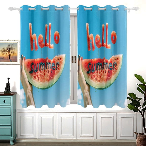 Hand Watermelon Hello Summer Black Out Curtains Aesthetic for Bedroom Living Room Sliding Glass Doors Kitchen Windows 2 panels set
